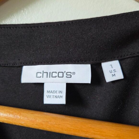 EUC LIKE NEW CHICO'S BLACK V NECK PUFFED LONG SLEEVES TOP SIZE 1 / US M WOMENS - Picture 13 of 16